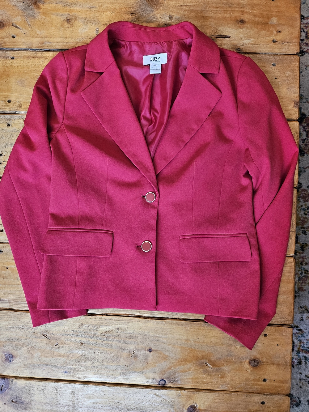 Suzy Shier Red Notch-Lapel Blazer with Ring Buttons